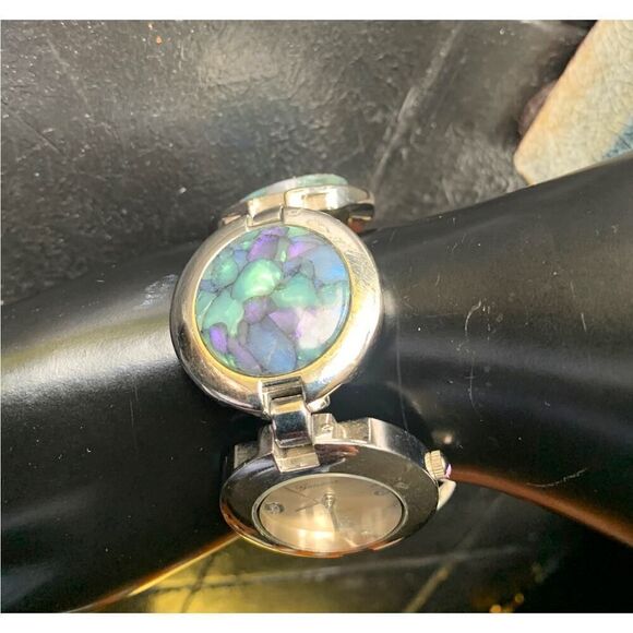 Geneva Circular bracelet watch, Multicolor cabochons, Signed - Picture 3 of 7